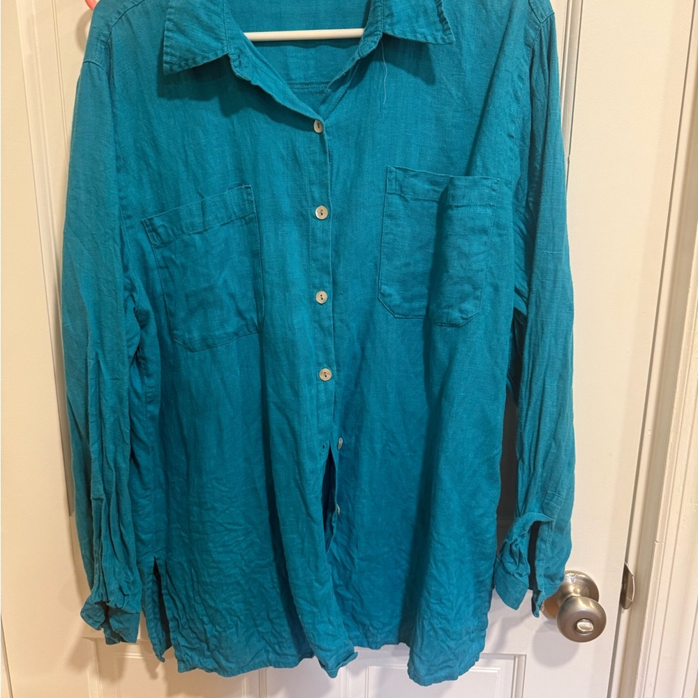 Chico's Vibrant Teal Button-Down Shirt